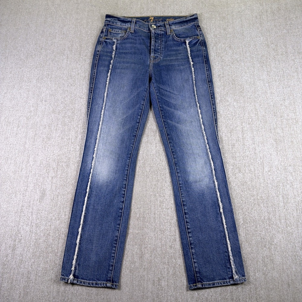 7‎ For All Mankind Edie Jeans 24 Raw Edge Front Seam Straight Leg Button Fly USA